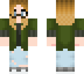 blonde girl with green jacket and glasses
