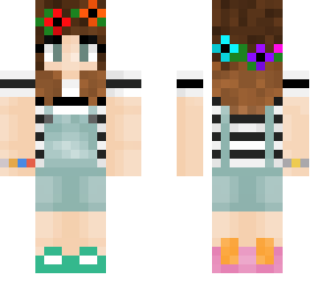 brown haired girl in dungarees