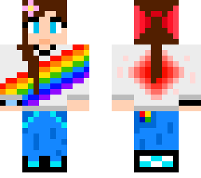 girl with rainbow shirt with heart, and jeans