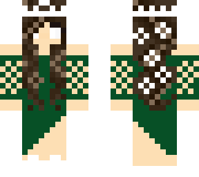 green dress, brown hair