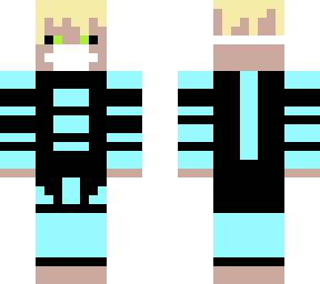 blonde hair boy with mask, black and cyan clothes