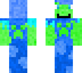 cool gamer with aqua blue hair and creeper shirt backwards version