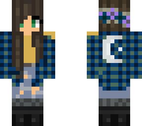 girl with plaid moon jacket and green eyes