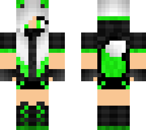 neon green and white hair wolf neko with headphones