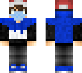 blue, white and black hoodie boy (azure) with mask and santa hat