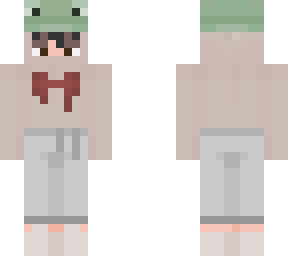 chicken suit, but with a frog bucket hat, and sweatpants