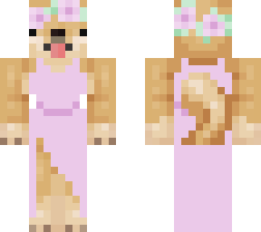 doge in a dress with a flower crown