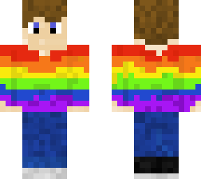 pride flag jumper, boy or girl with short brown hair