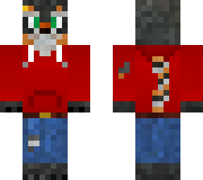 chiko the raccoon with a red sweater