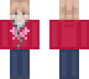blondie wearing red zip-up with pink bears