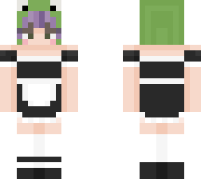 maid outfit with frog hat and purple hair