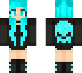 girl with blue hair and blue scull on jackit