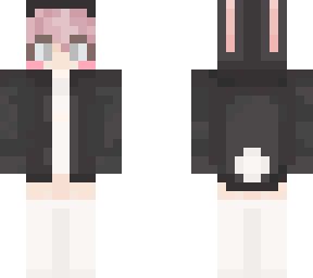 short pink hair & black bunny hoodie!!!