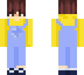 yellow hoodie and overalls boy