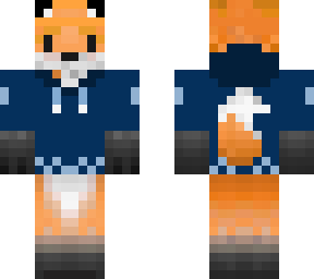 fox with patterned blue hoodie