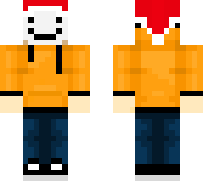 orange hoodie with dream mask and santa hat