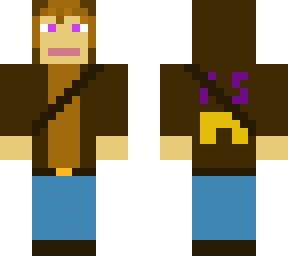 p.s.i traveler, brown clothes, hood up.