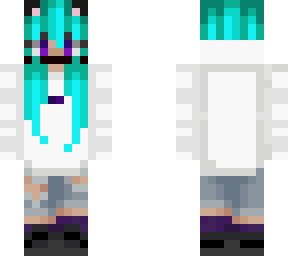 cyan - cat girl - white hoodie - mask