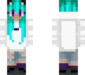 cyan - cat girl - white hoodie - edit