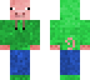 pig wearing a green hoodie with the hood on