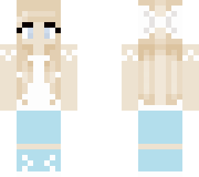 blonde hair girl with blue and white outfit with bow
