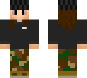 boy with long hair checkered shirt camo pants