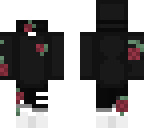 dark gray hoodie with roses and mask