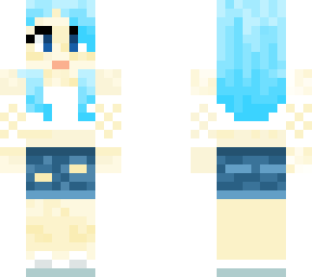girl with teal hair, white crop top, and jean shorts