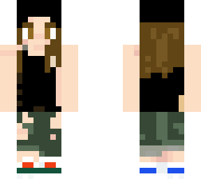 girl with black shirt green pants and bucket hat