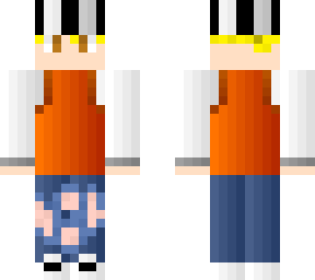white and orange sweater vest with bucket hat