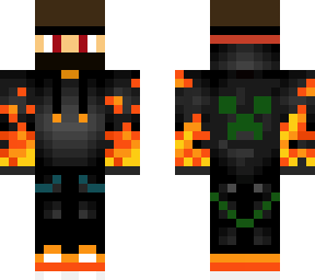 fire ninja boy with headphones and red eyes