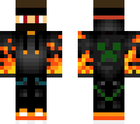 fire ninja boy with headphones and red eyes