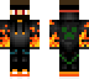fire ninja boy with headphones and red eyes