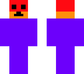 red and orange panda face head who 's body is purple