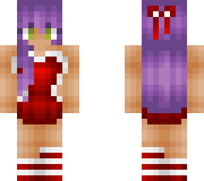 girl in red furred dress - candy cane socks
