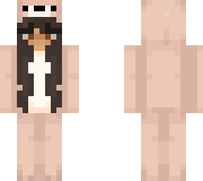 long hair, brown eyes, bear onesie