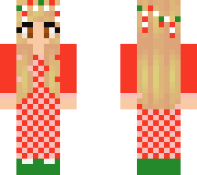 blonde girl in christmas dress with candycanes
