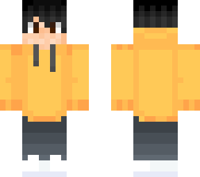 black hair yellow hoodie