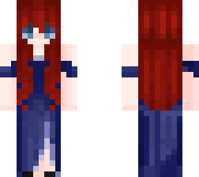 red hair with blue dress