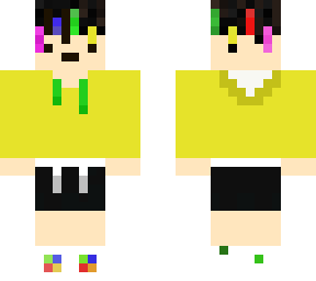 yellow jumper tutti fruit dreds black shorts