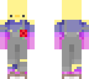 duck in bi***ual sweater and overalls