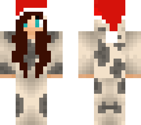 girl in cow onise with santa hat