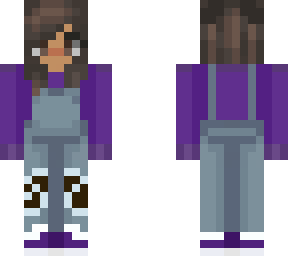 girl with purple overalls.