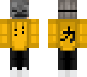 skeleton mask hoodie, black and yellow/gold with japanese symbol for strength