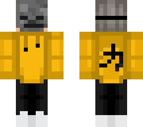 skeleton mask hoodie, black and yellow/gold with japanese symbol for strength
