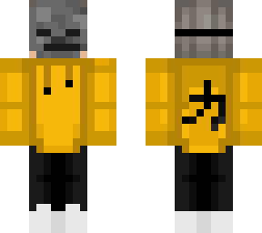 skeleton mask hoodie, black and yellow/gold with japanese symbol for strength