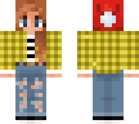 yellow plaid shirt girl w/ santa hat