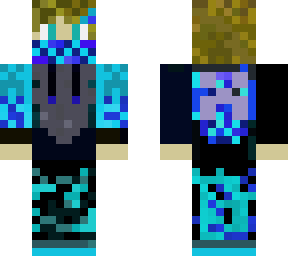 blue and black charecter with hoodie and mask