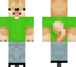 doge in green shirt and grey pants