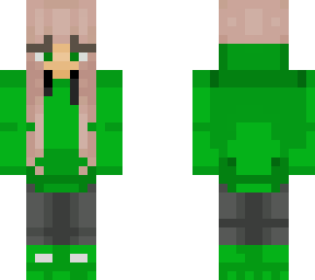 brunette girl with green hoodie